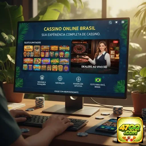 Jogador navegando no aplicativo 47qq para cassino móvel.