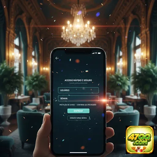 Telemóvel exibindo tela de login segura da 47qq.