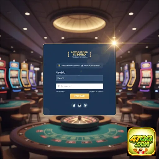 Tela de login segura do cassino 47qq com jogos disponíveis.