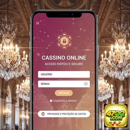 Tela do aplicativo 47qq com opções de login para cassino online.