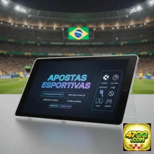 Tablet mostrando opções de apostas esportivas no 47qq.