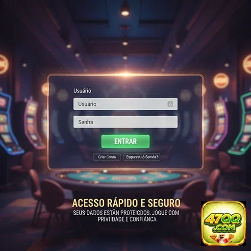 Tela de login do 47qq com foco em segurança e agilidade.