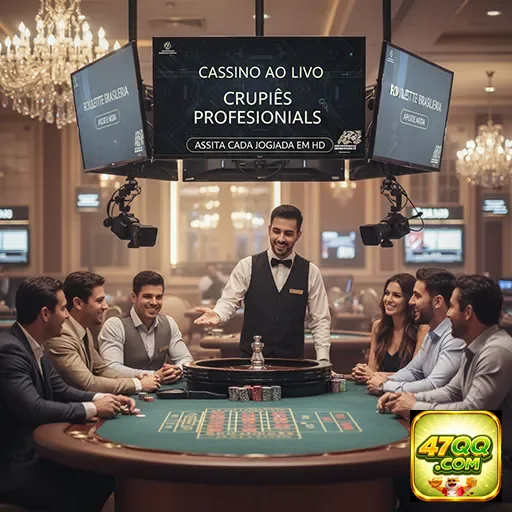 Interface VIP do 47qq, mostrando crupiês em cassino ao vivo.
