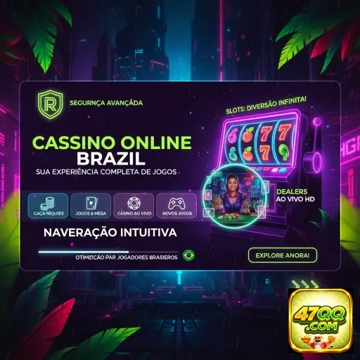 Interface do aplicativo 47qq com jogos e login rápidos.