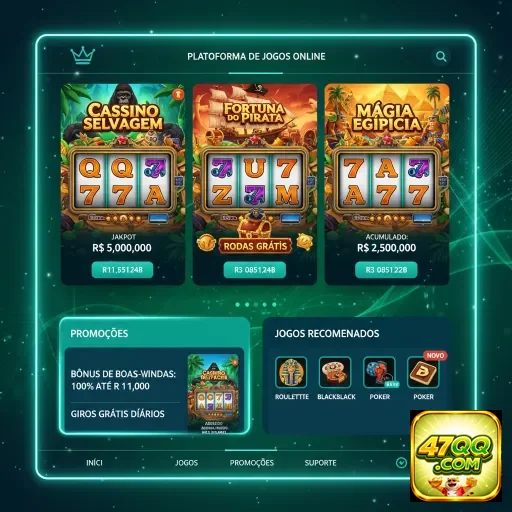 Tela do 47qq destacando jogos e bônus para usuários VIP.