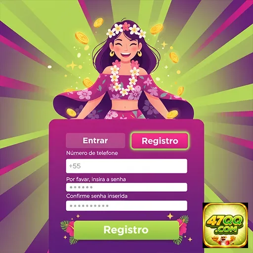 Interface de registro da 47qq com elementos de diversão.