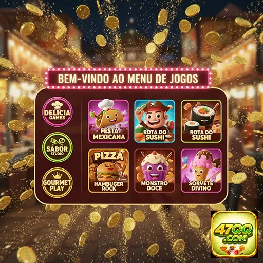 Menu de jogos do 47qq, destacando opções como Rota do Sushi.