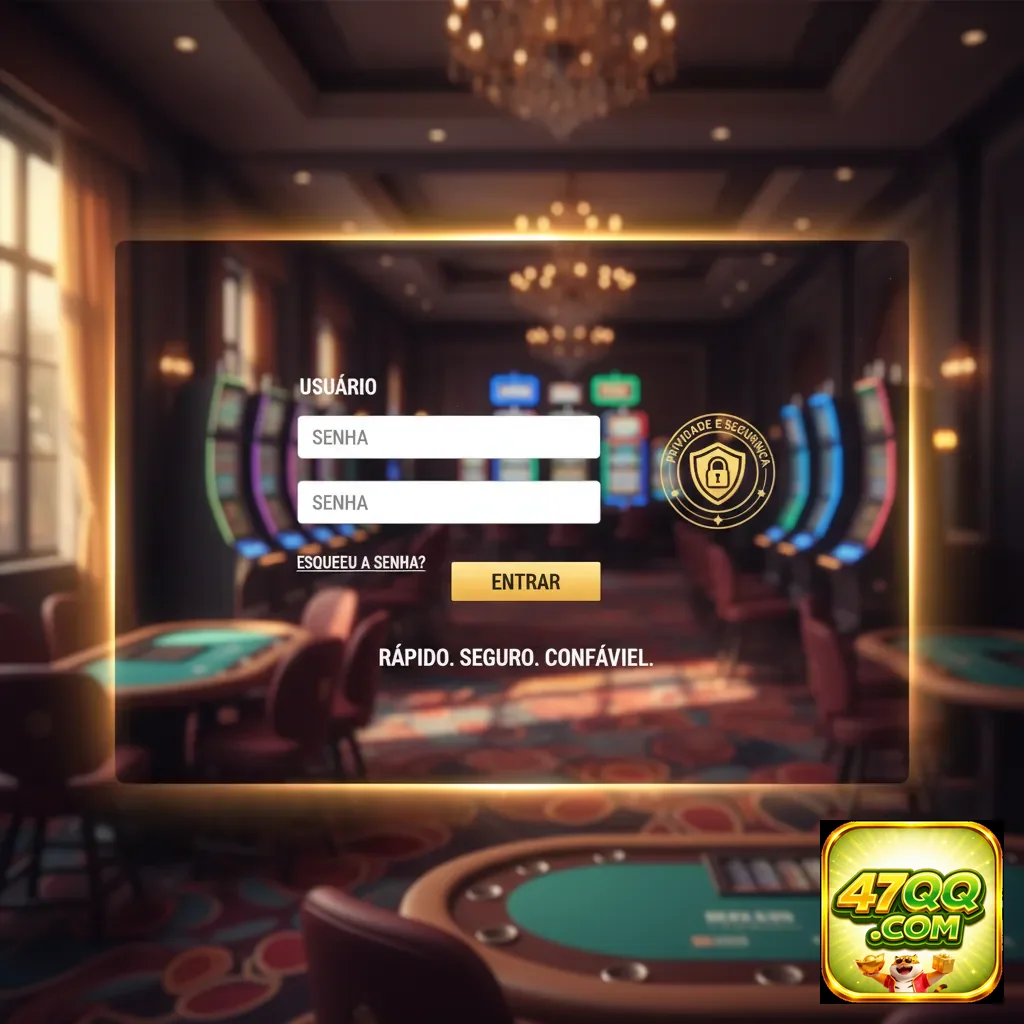 Tela de login do 47qq com slots ao fundo.