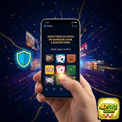 Usuário da 47qq acessa jogos de cassino em smartphone.