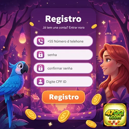 Tela de registro do 47qq, com campos para dados pessoais.