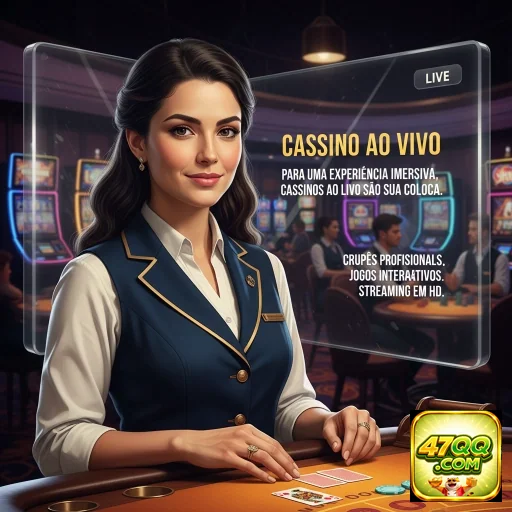 Crupiê em cassino ao vivo na 47qq, destacando serviços VIP.
