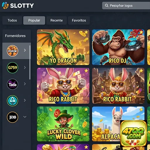 Tela do 47qq mostrando variedade de jogos de cassino.